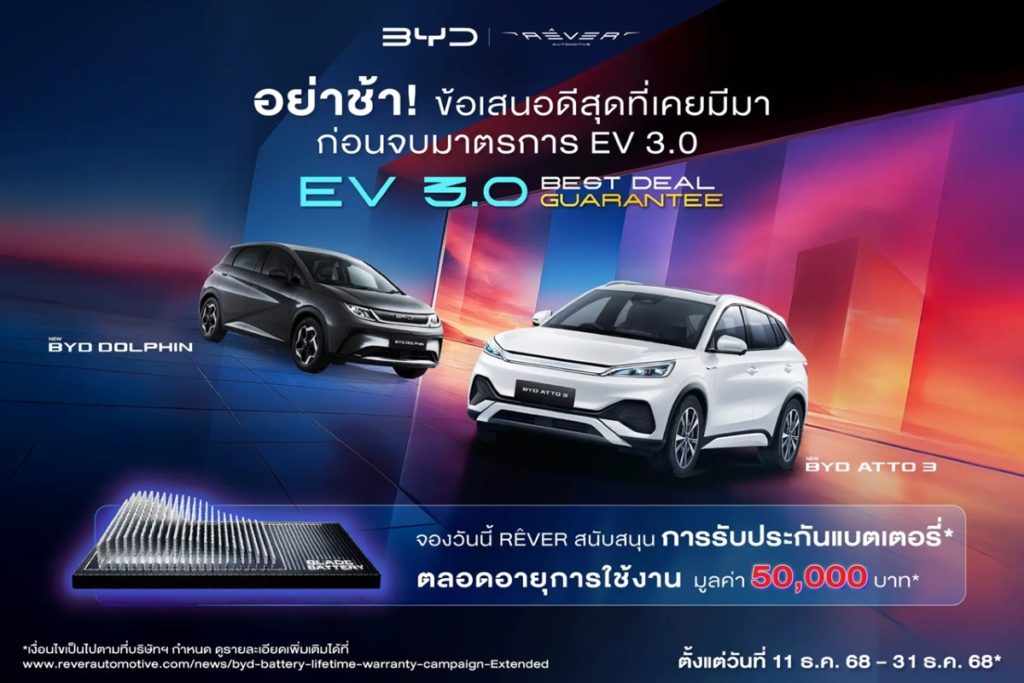 อย่าพลาดโอกาสสุดท้ายกับ ดีลดีที่สุดจากเรเว่ พร้อมแพ็คเกจรับประกัน แบตเตอรี่แรงดันสูง (High Voltage Battery) มอเตอร์ขับเคลื่อน (Drive Motor) และ ชุดควบคุมมอเตอร์ขับเคลื่อน (PDC) ตลอดอายุการใช้งานมูลค่า 50,000 บาท