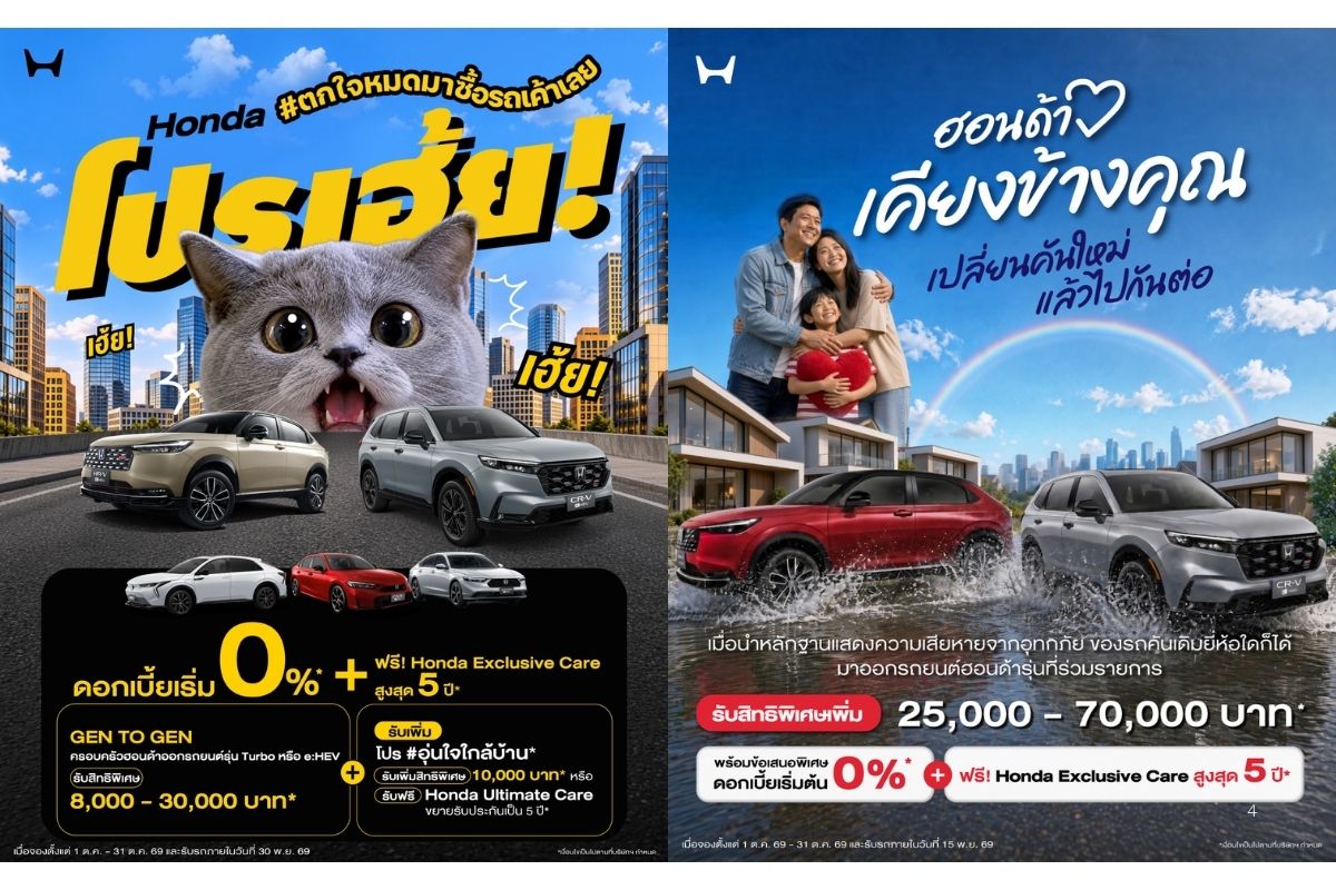 ฮอนด้า ส่งโปรคุ้มรับเดือนตุลาคม “Honda โปรเฮ้ย! #ตกใจหมดมาซื้อรถเค้าเลย”ออกรถใกล้บ้าน รับสิทธิพิเศษเพิ่มสูงสุด 10,000 บาท หรือ Honda Ultimate Care